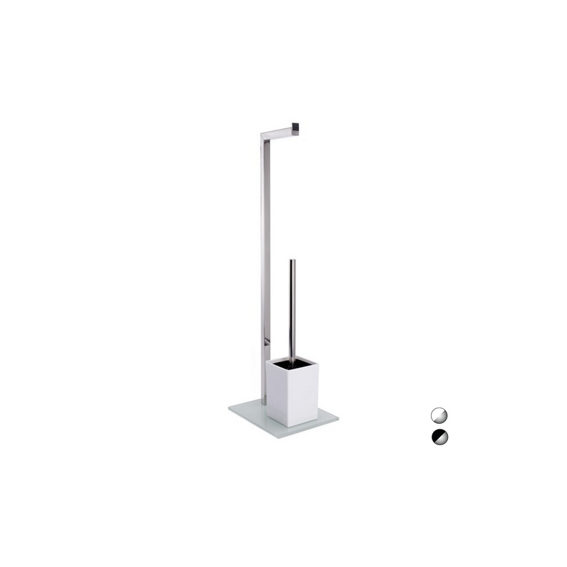 Piantana Colonna Acciaio Inox Porta Scopino Base Vetro Rettangolare - Acciaio Inox Bianco 121-C2183-AB