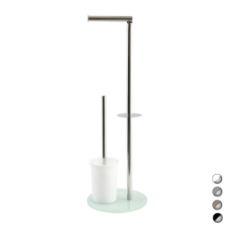 Piantana Colonna Acciaio Inox Porta Scopino Base Vetro Ovale - Acciaio Inox Vetro Grigio 121-C2184-AG